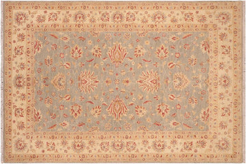 handmade Traditional Kafkaz Chobi Ziegler Gray Beige Hand Knotted RECTANGLE 100% WOOL area rug 7 x 11